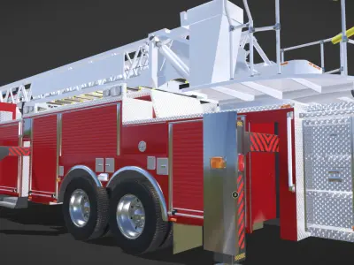 Firetruck Pierce 105 HEAVY-DUTY STEEL AERIAL LADDER Low-poly 3D model