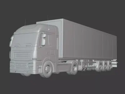Generic Semi Trailer Container Truck -- Box -- Refrigerator 3D model