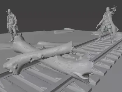 Wild West Train Robbery Diorama STL for 3D Printing 3D print model
