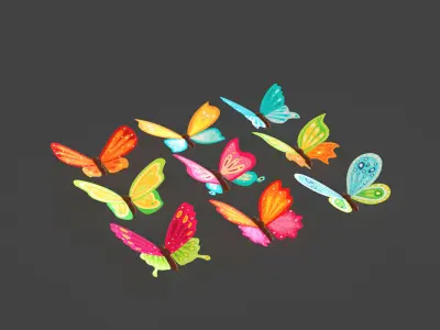 Low Poly - Butterfly Wing Flapping Animated Pack 01 Low-poly 3D model