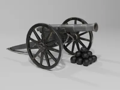 Old Cannon with cannonballs Low-poly 3D model