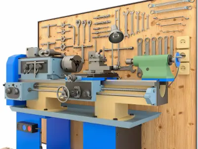 Lathe machine workbench workshop Industrial garage tools 3D model