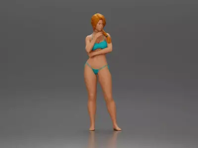 Woman in Posing Thoughtfully with Hand on Her Chin 3D print model