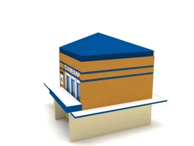 Low Poly Cinema Building Low-poly 3D model