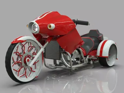 Conceptual three wheeled motorcycle 3D model