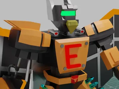 Winged Robot Low Poly 3D model