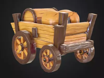 Low Poly Medieval Wooden Cart Stylized Fantasy Game Asset Low-poly 3D model