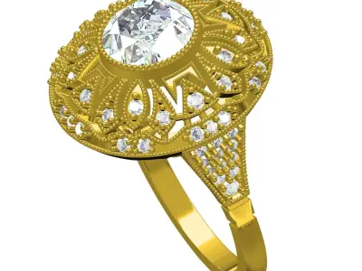 Antique Art Deco Round Diamond Engagement Ring 2 3D print model