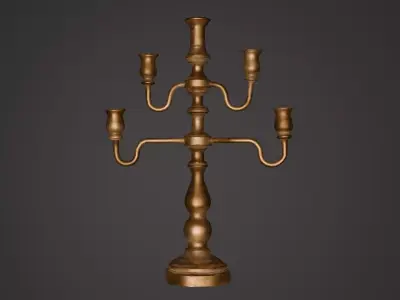 Antique Brass Candelabrum - Vintage 5 Arm Candle Holder PBR Low-poly 3D model