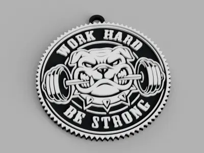 Bulldog Dog Train Hard Be Strong Logo Gym keychain - pendant  3D print model