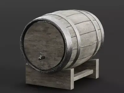 Wooden Wine Barrel On Stand Free 3D model