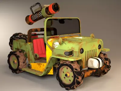 3D jeep Model with Substance painter texturing Low-poly 3D model