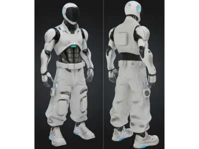 Futuristic Male Robot with Cargo Pants Low-poly 3D model