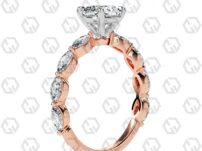 Ring 82 Cushion Shape marquise on shanks with Gems 3D print model