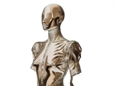 Chrome Female Cyborg Torso 3D model