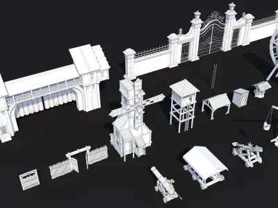 300 Fantasy Medieval Interior Exterior Furniture Prop Collection Low-poly 3D model