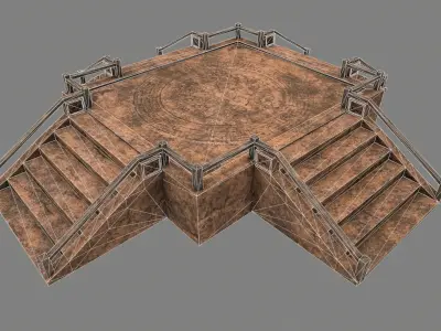 Stairs set of with metal railings Low-poly 3D model
