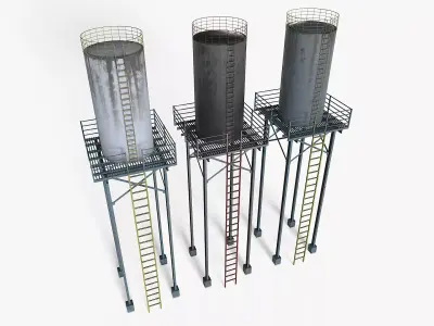 Old and Rusty Water Tanks 1 Low-poly 3D model