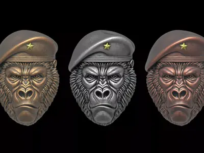 Gorilla Head Military Beret relief sculpture 3D print model