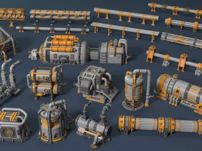 Industrial Units 10 - 20 pieces Low-poly 3D model