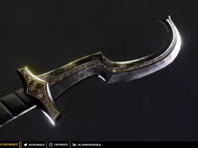 Obsidian Egyptian Khopesh Sword - PBR game ready 3d weaponl Low-poly 3D model