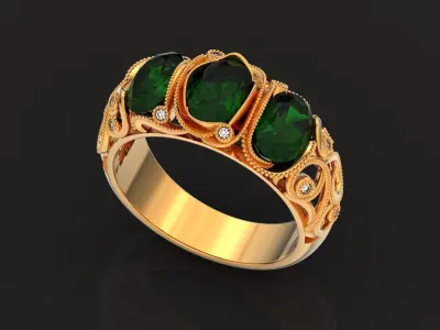 Antique Victorian Three Stone Ring 1452 3D print model