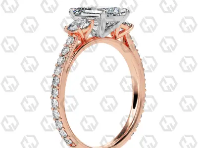 Ring 12Emerald cathedral pave set shank 3 stone ring 3D print model