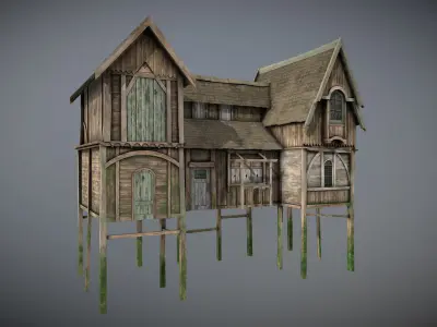 Medieval lake village - House 6 Low-poly 3D model