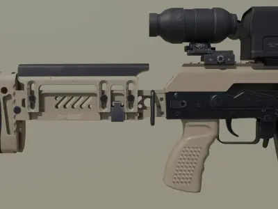 AK PT-1 Zenit Gun Stock Low-poly 3D model