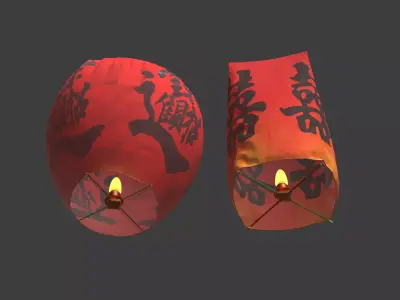 Chinese sky lantern  Low-poly 3D model