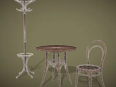 Furniture set for Viennese cafe Low-poly 3D model