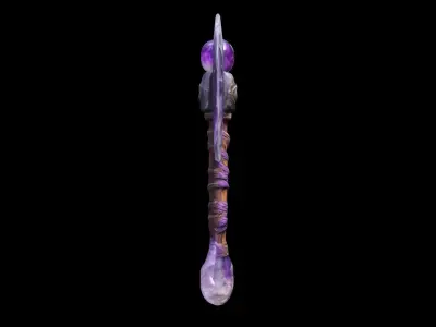 Crystal Axe With A Rough Stone Holding A Huge Magical Purple Orb 3D model