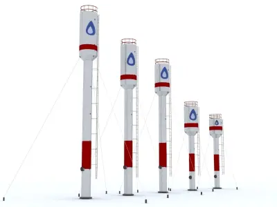 Water towers Low-poly 3D model