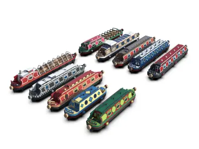 Narrowboats collection canal boat Low-poly 3D model