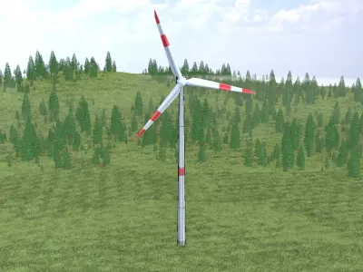 Wind turbine N1 H-150 RD 148 m with animation Low-poly 3D model