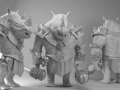 rhino game character pbr -vr Low-poly 3D model