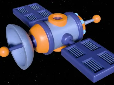 Stylized cartoon satellite Low-poly 3D model