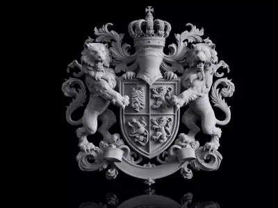 Coat of arms pendant sculpture jewelry with lions and a shield 3D print model