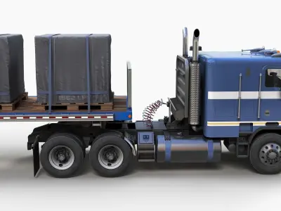 Freightliner Powerliner dropdeck trailer Low-poly 3D model