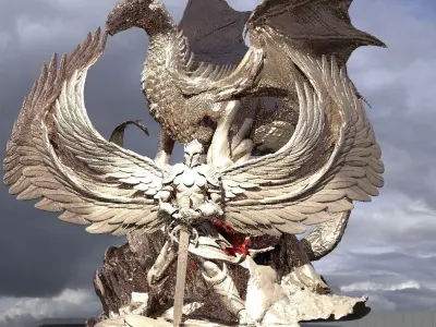 Serafim Warrior Sculpture With Arch Dragon 3D model