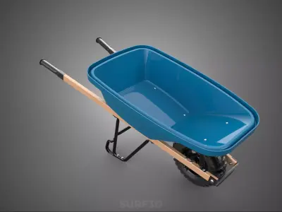 WOOD WOODEN HANDLES HANDLE STEEL FRAME WHEEL BARROW WHEELBARROW 3D model