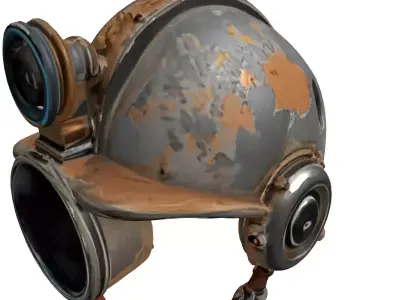Rusted Industrial Mining Helmet Headlamp Low-poly 3D model