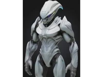 White Armored Alien Soldier Sci Fi Low-poly 3D model