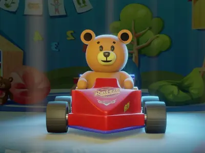 Bear in a car Low-poly 3D model