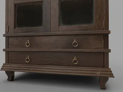 bookcase 3D model wooden with glass doors 3D model