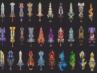 Pack With 30 Fantasy Swords - Part 15 Low-poly 3D model