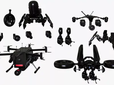 Ultimate Sci Fi Robot Drone Pack  4 Sci-Fi Models 3D model
