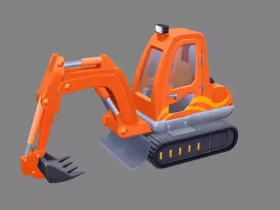 Cartoon excavator - Building construction vehicles Low-poly 3D model
