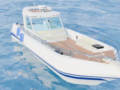 Realistic 3D Boat Model - Modern Cabin Cruiser 3D model