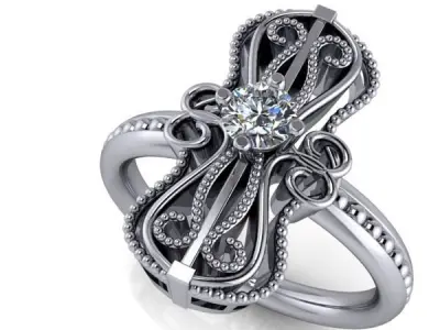 Vintage art nouveau classic millgrain Ladies Ring 3DModel 3D print model